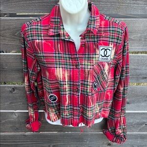 Repurposed Red and Green Plaid Cropped Flannel by “Jagged Threads”